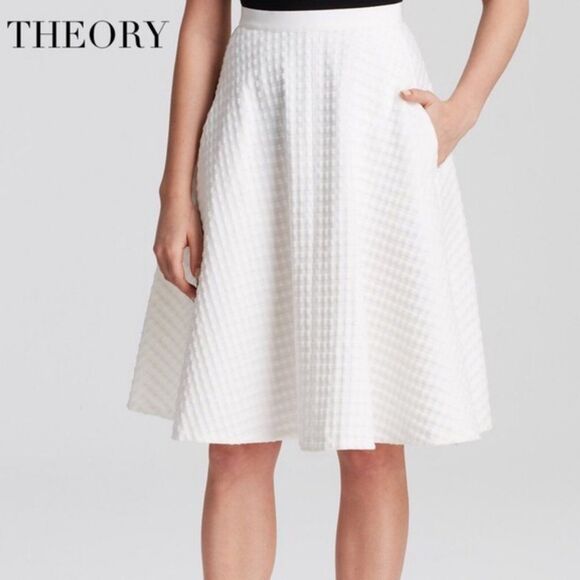 THEORY ZAIKIN TEXTURED waffle midi Flair skirt Preppy Coastal Nautical Boho - Picture 2 of 6